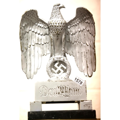 1578 - German Third Reich style impressive and large cast bronze eagle, silvered and raised on a stepped pl... 