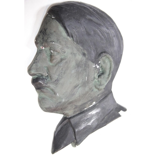 1604 - German WWII style plaster wall hanging side profile of Adolf Hitler, stamped verso. Some chips and w... 