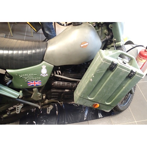 1501 - Harley Davidson MT 348CC petrol military motorbike, complete with side compartment for a SA80 and tw... 