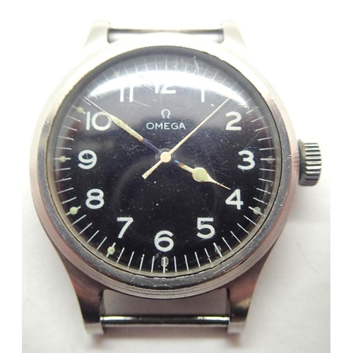 1576 - A gentleman's stainless steel British Military Omega RAF pilots wristwatch dated 1956, with black di... 