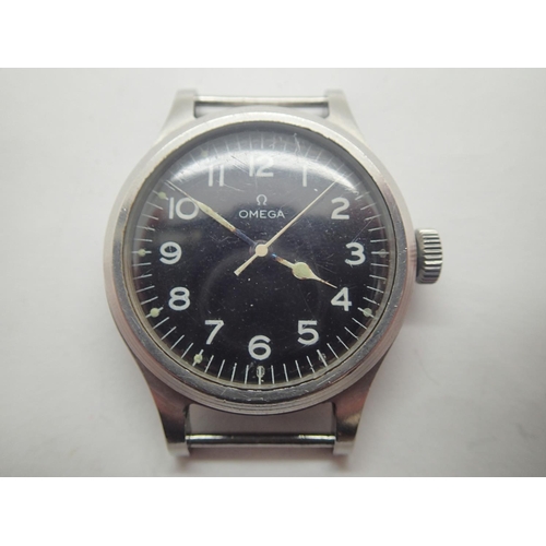 1576 - A gentleman's stainless steel British Military Omega RAF pilots wristwatch dated 1956, with black di... 
