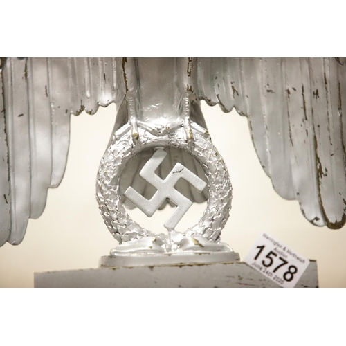 1578 - German Third Reich style impressive and large cast bronze eagle, silvered and raised on a stepped pl... 