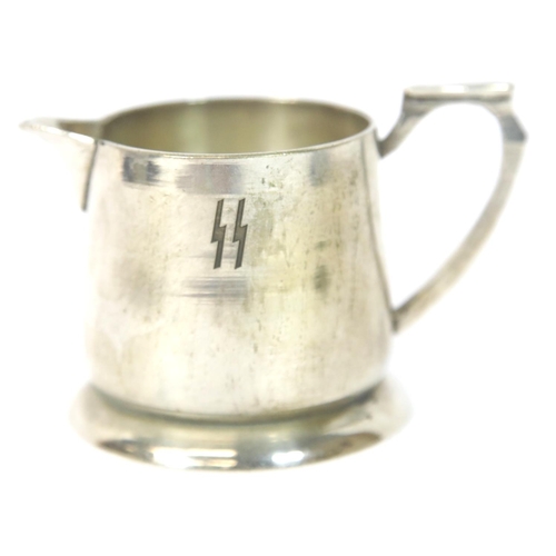 1608 - WWII German style engraved SS silver plated cream jug H: 7 cm. P&P Group 1 (£14+VAT for the first lo... 