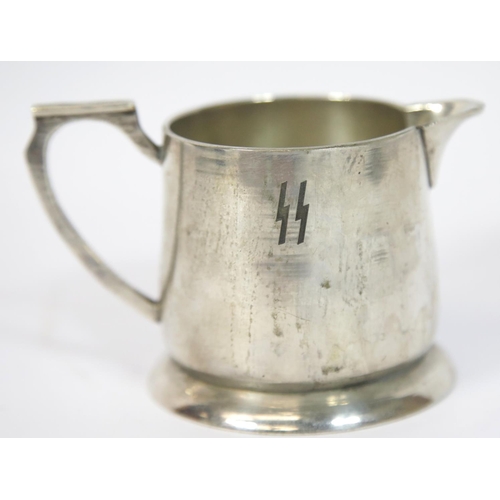 1608 - WWII German style engraved SS silver plated cream jug H: 7 cm. P&P Group 1 (£14+VAT for the first lo... 
