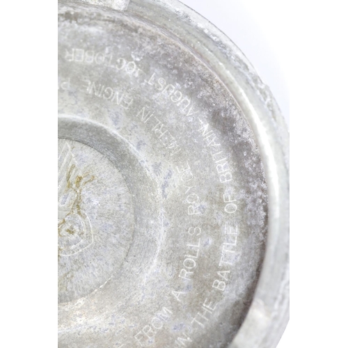 1612 - A Rolls Royce Merlin engine piston head engraved for Polish Squadron 318. D: 14 cm. P&P Group 1 (£14... 