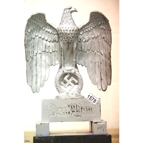 1578 - German Third Reich style impressive and large cast bronze eagle, silvered and raised on a stepped pl... 