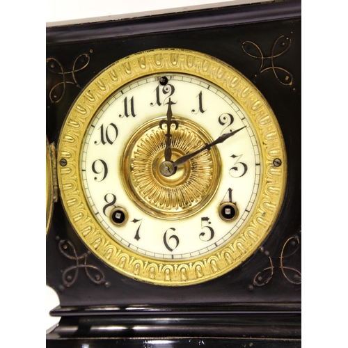 1519 - American Ansonia New york slate mantel clock with pendulum. P&P Group 3 (£25+VAT for the first lot a... 