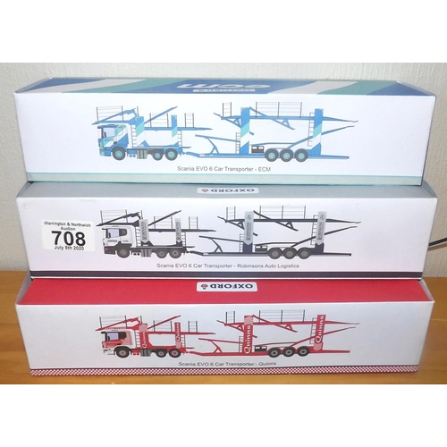 708 - Oxford 1:76 x 3 Car Transporters Quinns, Robinsons, ECM. P&P Group 2 (£18+VAT for the first lot and ... 