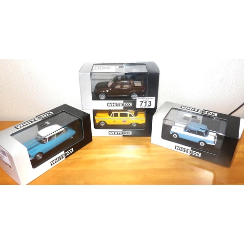 713 - Whitebox 1:43 scale x 4 mixed lot motor cars. P&P Group 2 (£18+VAT for the first lot and £2+VAT for ... 