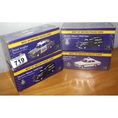 719 - Atlas Edition 1:43 scale x 4 Police Cars Police Vans. P&P Group 2 (£18+VAT for the first lot and £2+... 