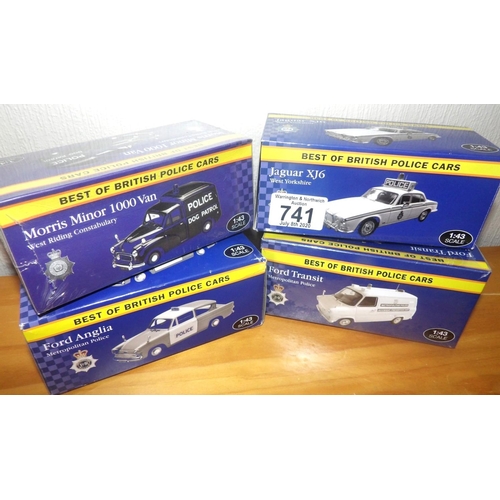 741 - Atlas Editions 1:43 scale x 4 mixed Police cars, vans. P&P Group 2 (£18+VAT for the first lot and £2... 