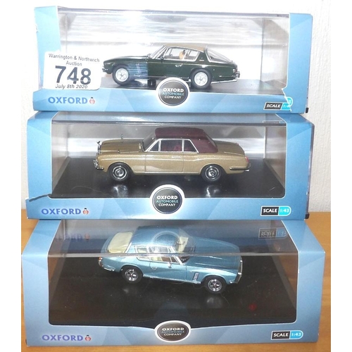 748 - Oxford Cars 2 x Jensen Inter Green, Pale and Rolls Royce Corniche. Atlas Editions 1:43 scale x 4 Bri... 