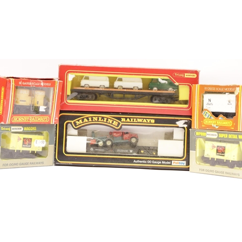 1072 - Selection of 6 x wagons including Wrenn, Dunlop Van x 2, Hornby Bogie Bolster and 3 vans, Bulk Powde... 