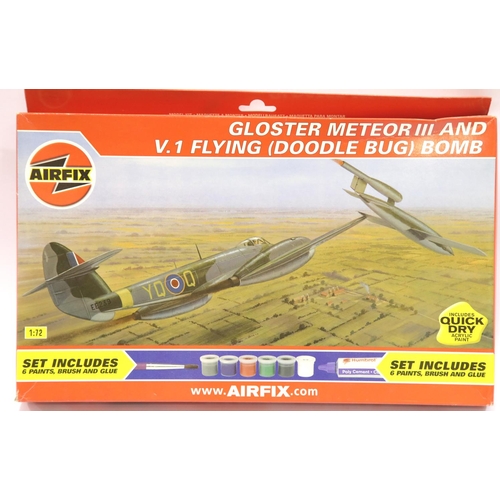 1095 - Airfix 03148G 1:72 scale Gloster Meteor and VI Flying Bomb (doodlebug) 2 piece kit with paints/glue ... 