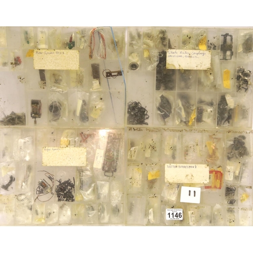 1146 - Four plastic trays with OO spares, motors, brushes and spring Hornby/Lima? P&P Group 2 (£18+VAT for ... 