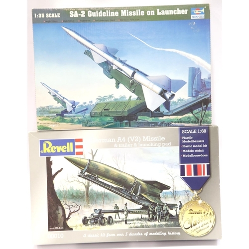 1105 - Revell 1:69 scale German A4 (V2) missile, trailer and launching pad plus Trumpeter 1:35 scale SA-2 g... 