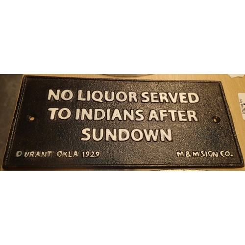 13 - Cast iron No Liquor Served sign, 24 x 11 cm. P&P Group 2 (£18+VAT for the first lot and £2+VAT for s... 