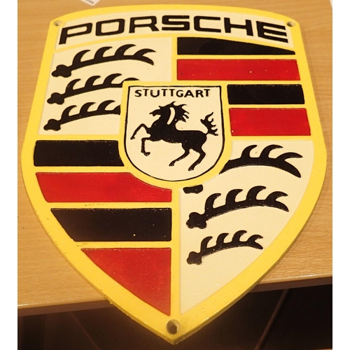 38 - Cast iron Porsche wall sign, 21 x 30 cm. P&P Group 2 (£18+VAT for the first lot and £2+VAT for subse... 