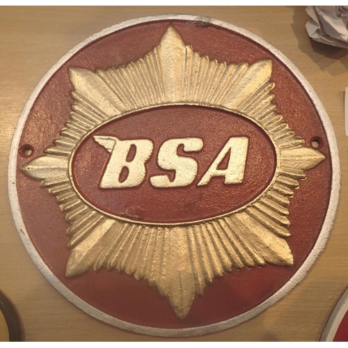 20 - Cast iron BSA sign, D: 24 cm. P&P Group 2 (£18+VAT for the first lot and £2+VAT for subsequent lots)