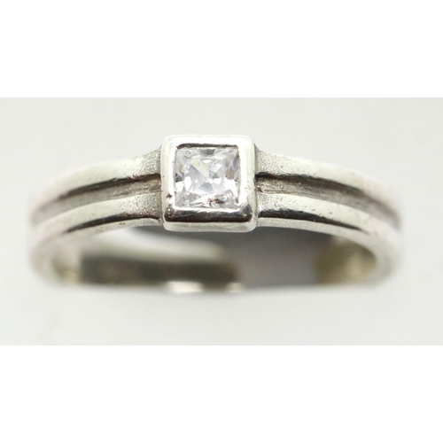 1213 - Sterling silver Princess cut cubic zirconia solitaire ring, size P, 3.8g, stone size approximately 4... 