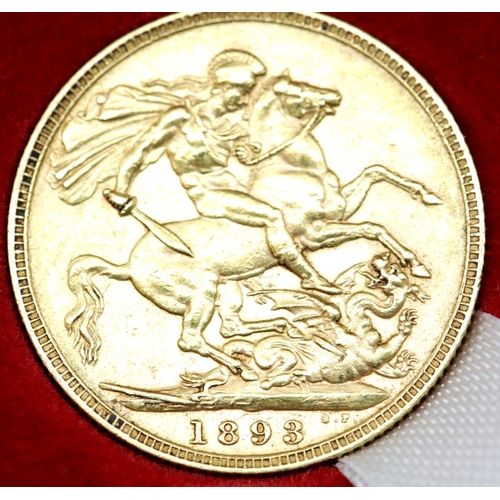 1243 - Victorian sovereign dated 1893 in presentation case. P&P Group 1 (£14+VAT for the first lot and £1+V... 