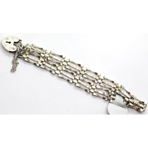 1250 - Sterling silver three bar gate bracelet with padlock and safety chain, L: 19 cm, 5.4g. P&P Group 1 (... 