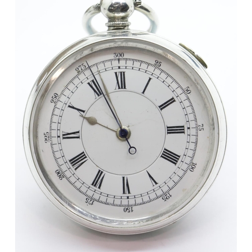 1261 - 925 silver centre seconds chronograph pocket watch with roman numeral chapter ring open face key win... 