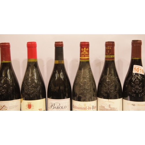 1406 - Five bottles Chateauneuf du Pape  vintages 2009, 2012, 2013, 2x 2014 75cl and a bottle Barolo 2006 7... 