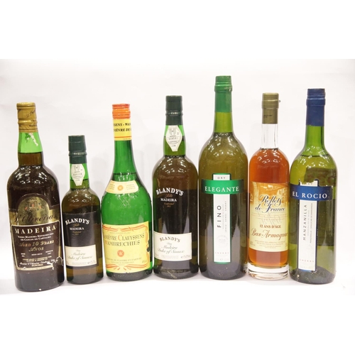 1426 - Six mixed bottles of Madeira, Sherry, Bas-Armagnac etc, and a half bottle Blandy's Duke of Sussex dr... 