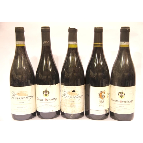 1429 - Nine bottles of Hermitage wines: 4x  Hermitage 2004, 5x Crozes Hermitage 2003 2005 2006 2011 2013 75... 