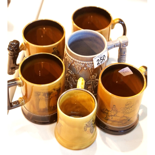 250 - Six collectable ceramic tankards, some with Game related decoration. This lot is not available for i... 