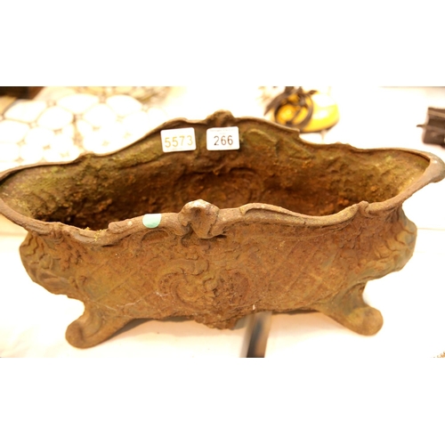 266 - Large cast iron garden planter, L: 50 cm. This lot is not available for in-house P&P.