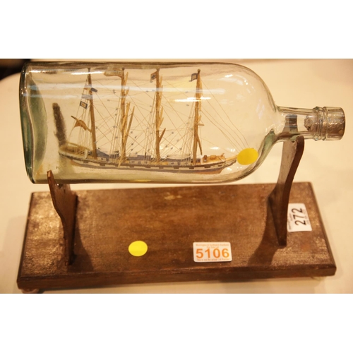 272 - Vintage scratch built ship in a bottle, L: 30 cm. This lot is not available for in-house P&P.