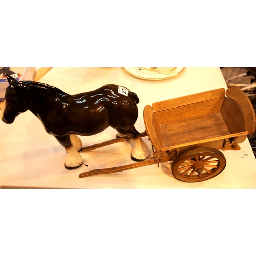 276 - Large Beswick type ceramic carthorse and two wheel cart. This lot is not available for in-house P&P.