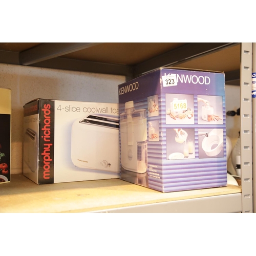 323 - Boxed Kenwood Centrifugal juice extractor and a Morphy Richards four slice toaster. This lot is not ... 