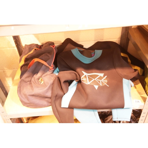 336 - Two Neoprene wetsuits size M and a pair of flippers. This lot is not available for in-house P&P.