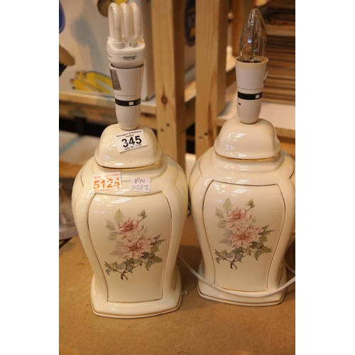 345 - Pair of matching ceramic table lamps. This lot is not available for in-house P&P.
Condition Report: ... 