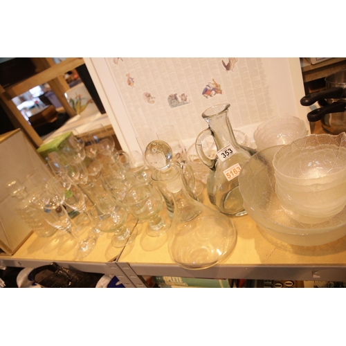 353 - Large collection of mixed drinking glasses and a boxed punch bowl. This lot is not available for in-... 