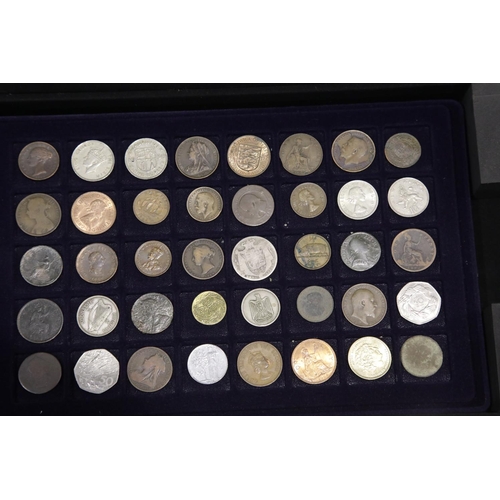 1328 - Aluminium coin case with worldwide coin contents including some silver. P&P Group 2 (£18+VAT for the... 