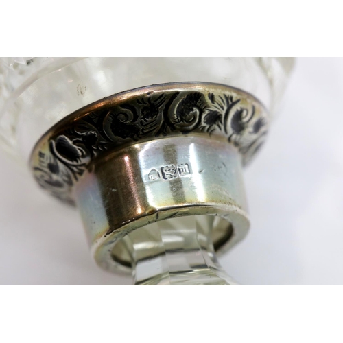 1381 - Antique crystal perfume bottle with stopper and hallmarked silver collar and a perfume atomiser. P&P... 