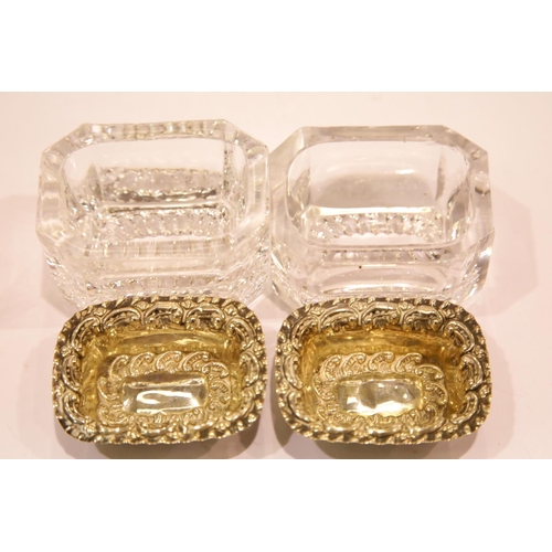 1388 - Two hallmarked silver open salts on crystal bases. P&P Group 1 (£14+VAT for the first lot and £1+VAT... 