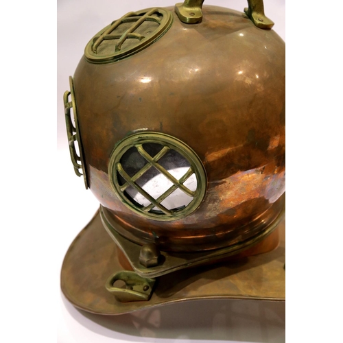 1489 - Copper and brass divers helmet, H: 45 cm. This lot is not available for in-house P&P.