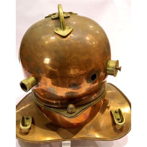 1489 - Copper and brass divers helmet, H: 45 cm. This lot is not available for in-house P&P.