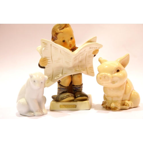 1490 - Goebel boy reading newspaper and pig and a Nao polar bear. P&P Group 2 (£18+VAT for the first lot an... 