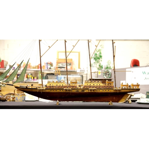 1515 - Large scratch built four mast schooner model boat on stand. This lot is not available for in-house P... 