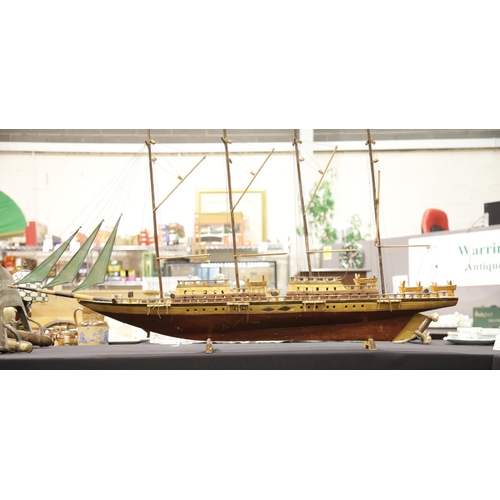 1515 - Large scratch built four mast schooner model boat on stand. This lot is not available for in-house P... 