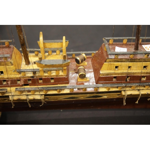 1515 - Large scratch built four mast schooner model boat on stand. This lot is not available for in-house P... 