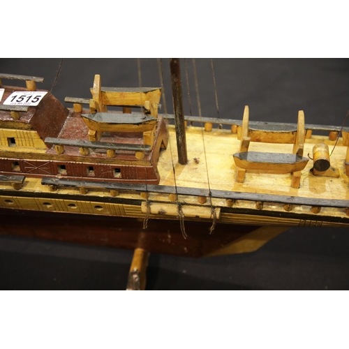 1515 - Large scratch built four mast schooner model boat on stand. This lot is not available for in-house P... 