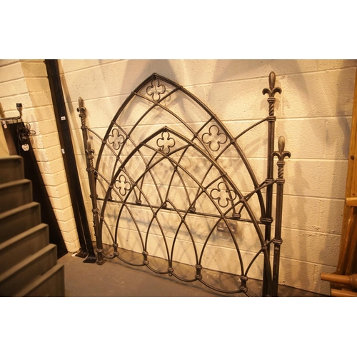 1601 - Wrought iron gothic type double bed head and bed end. This lot is not available for in-house P&P.