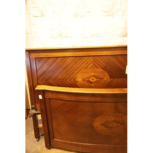 1603 - Edwardian inlaid mahogany double bed frame comprising a large upstanding headboard and curved footbo... 